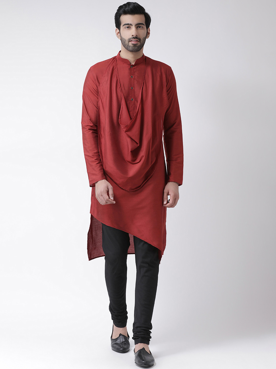 

KISAH Men Red & Black Solid Kurta with Churidar