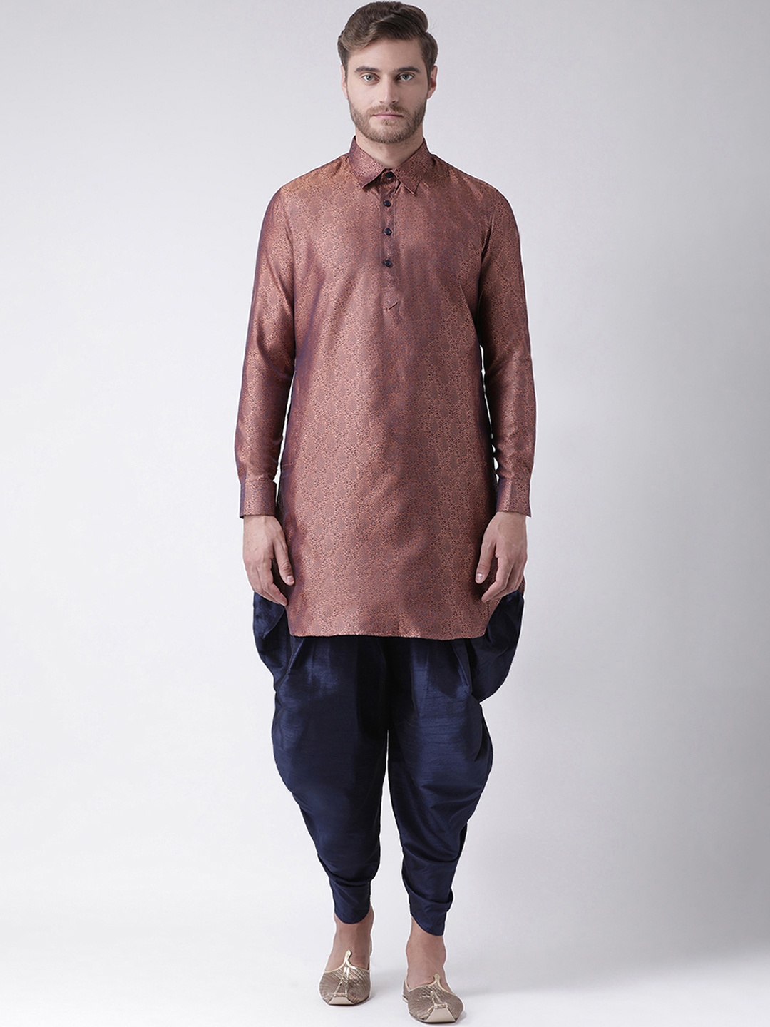 DEYANN Men Copper-Coloured & Navy Blue Self Design Kurta with Patiala