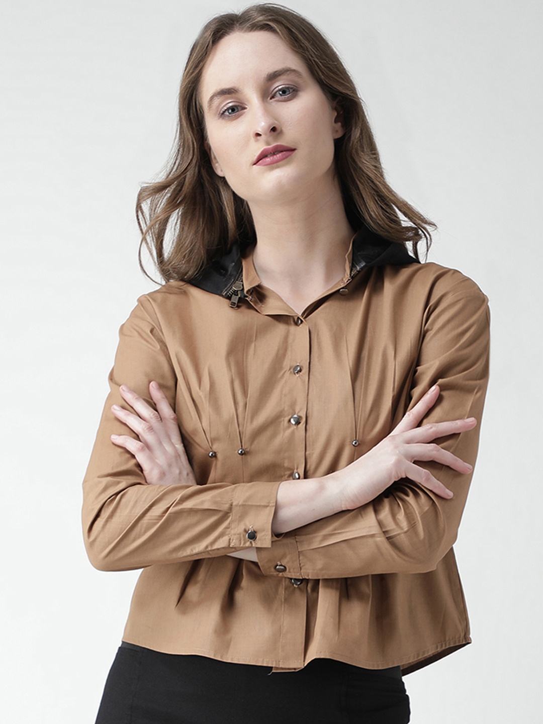 

KASSUALLY Women Brown Comfort Regular Fit Solid Casual Shirt