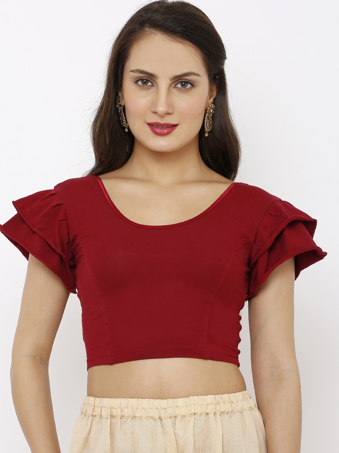 SALWAR STUDIO Women Maroon Solid Saree Blouse