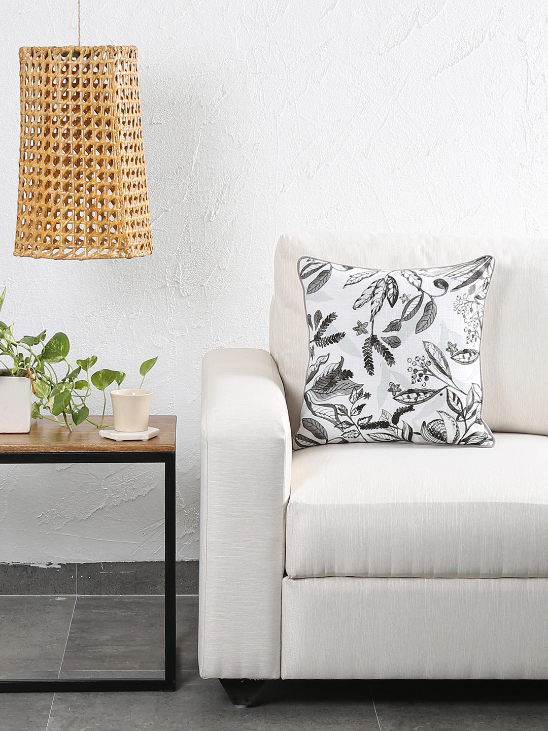 

House This Grey & White Single Self Design Square Cushion Cover