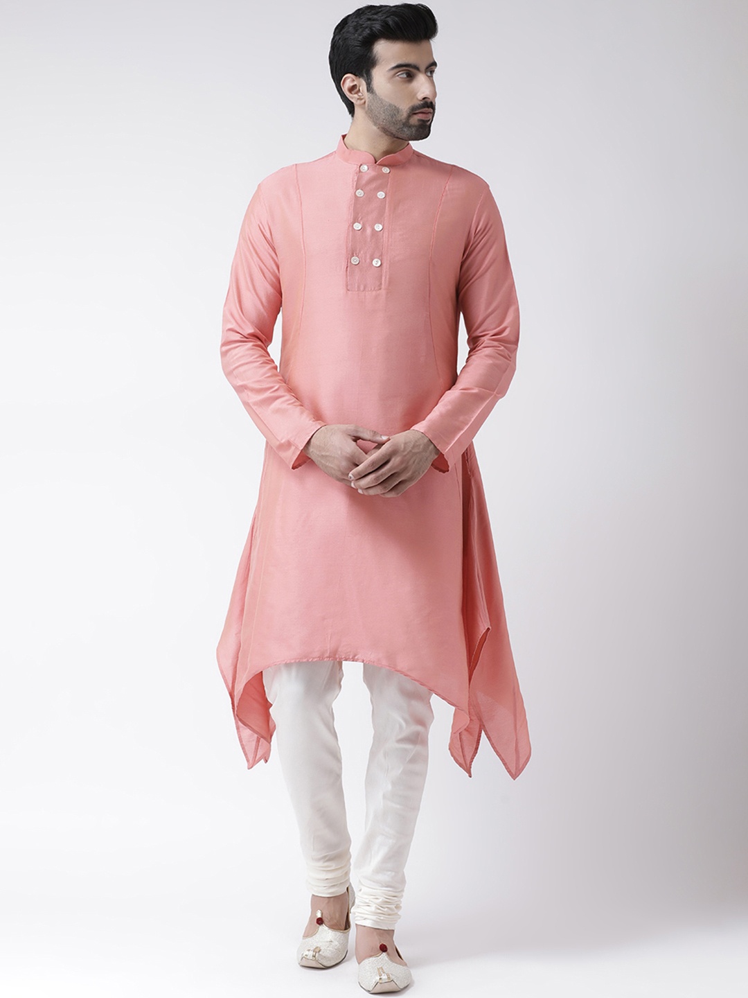 

KISAH Men Coral Pink Solid Straight Kurta