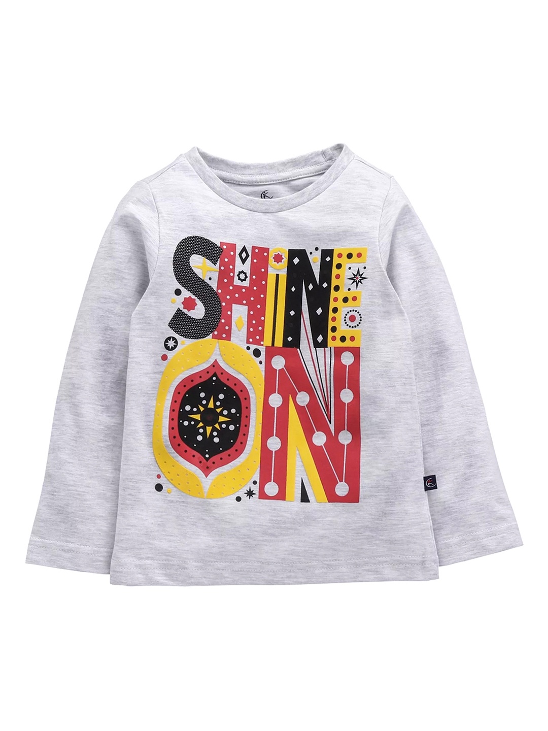 

KiddoPanti Girls Grey Printed Round Neck Pure Cotton T-shirt