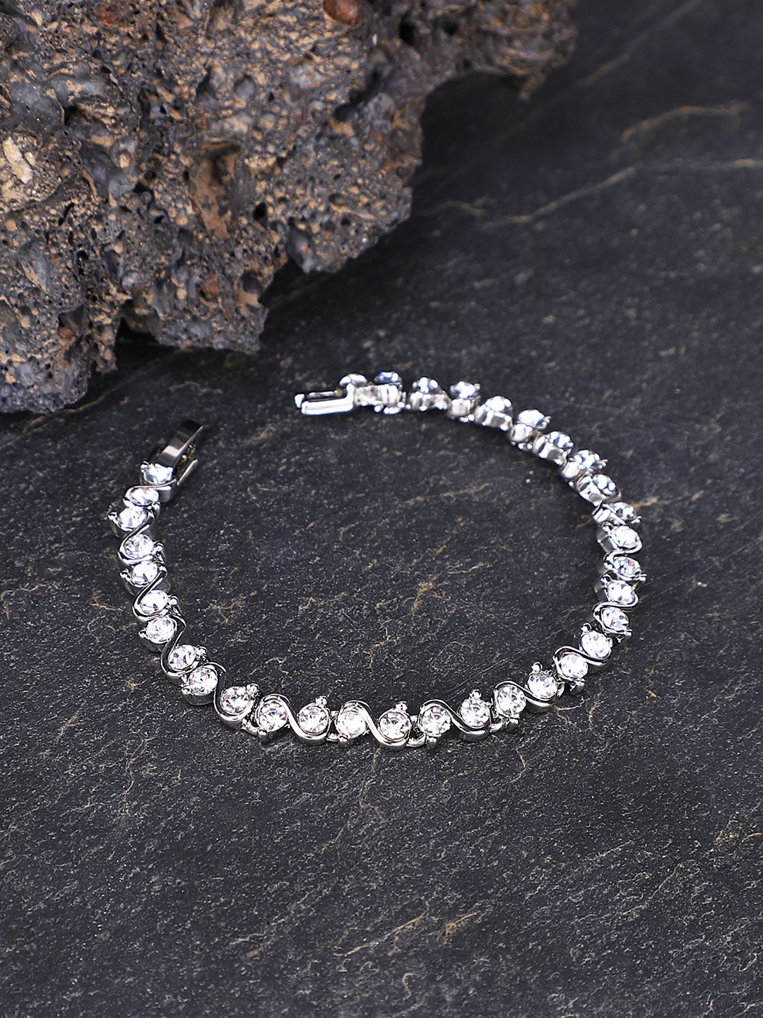 

Shining Diva Fashion Women Silver-Plated CZ-Stoned Studded Antique Charm Bracelet