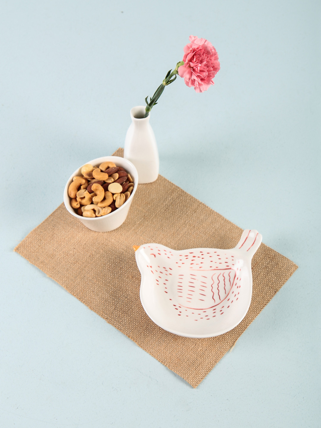 

Chumbak White Printed Porcelain Chirping Bird Trinket Tray