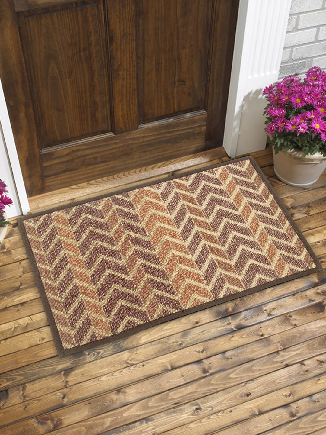 

BIANCA Set of 2 Brown Printed Anti-Skid Doormats with HD Rubber Backing