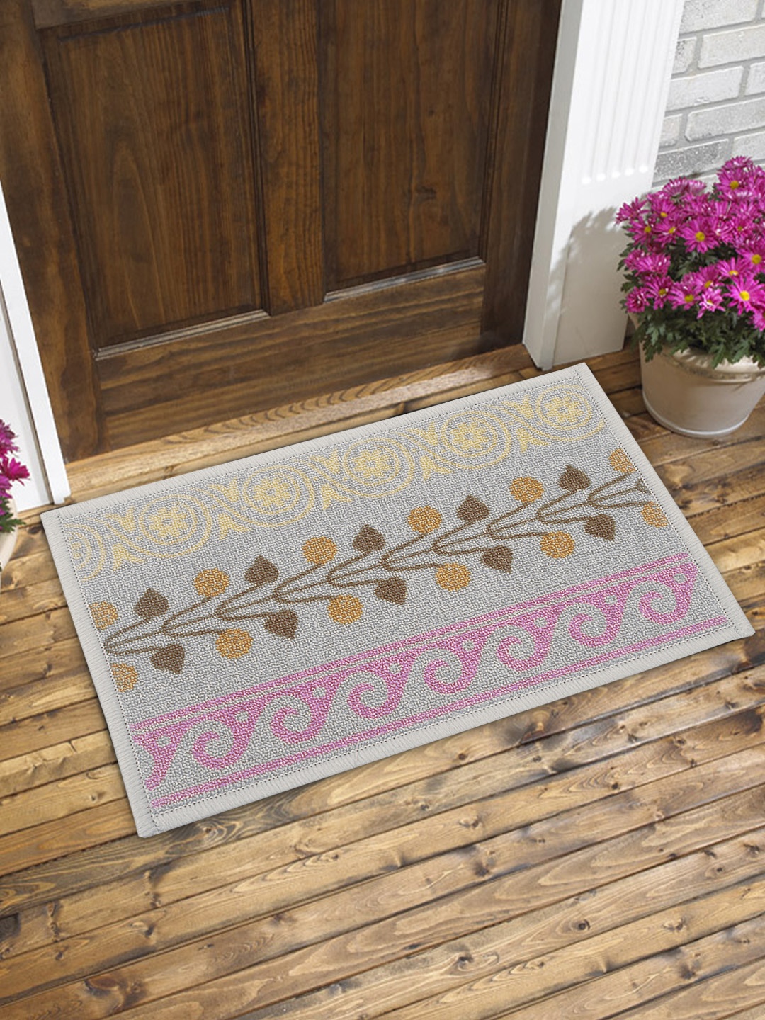 BIANCA Set of 2 Patterned Anti-Skid Doormats, Grey