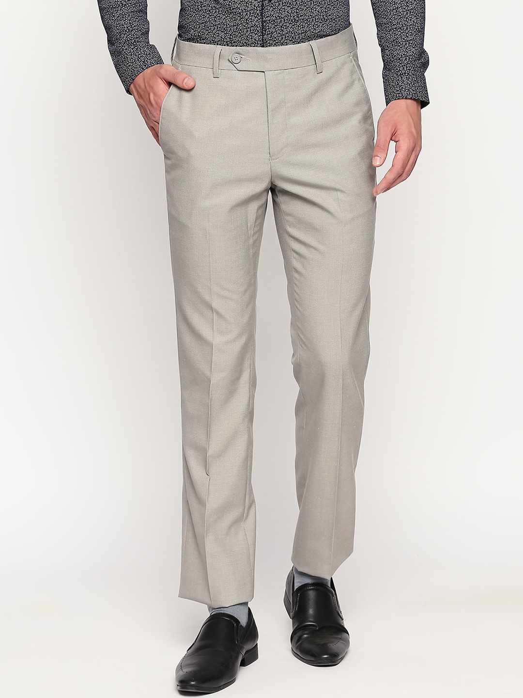 

RICHARD PARKER by Pantaloons Men Grey Slim Fit Self Design Formal Trousers