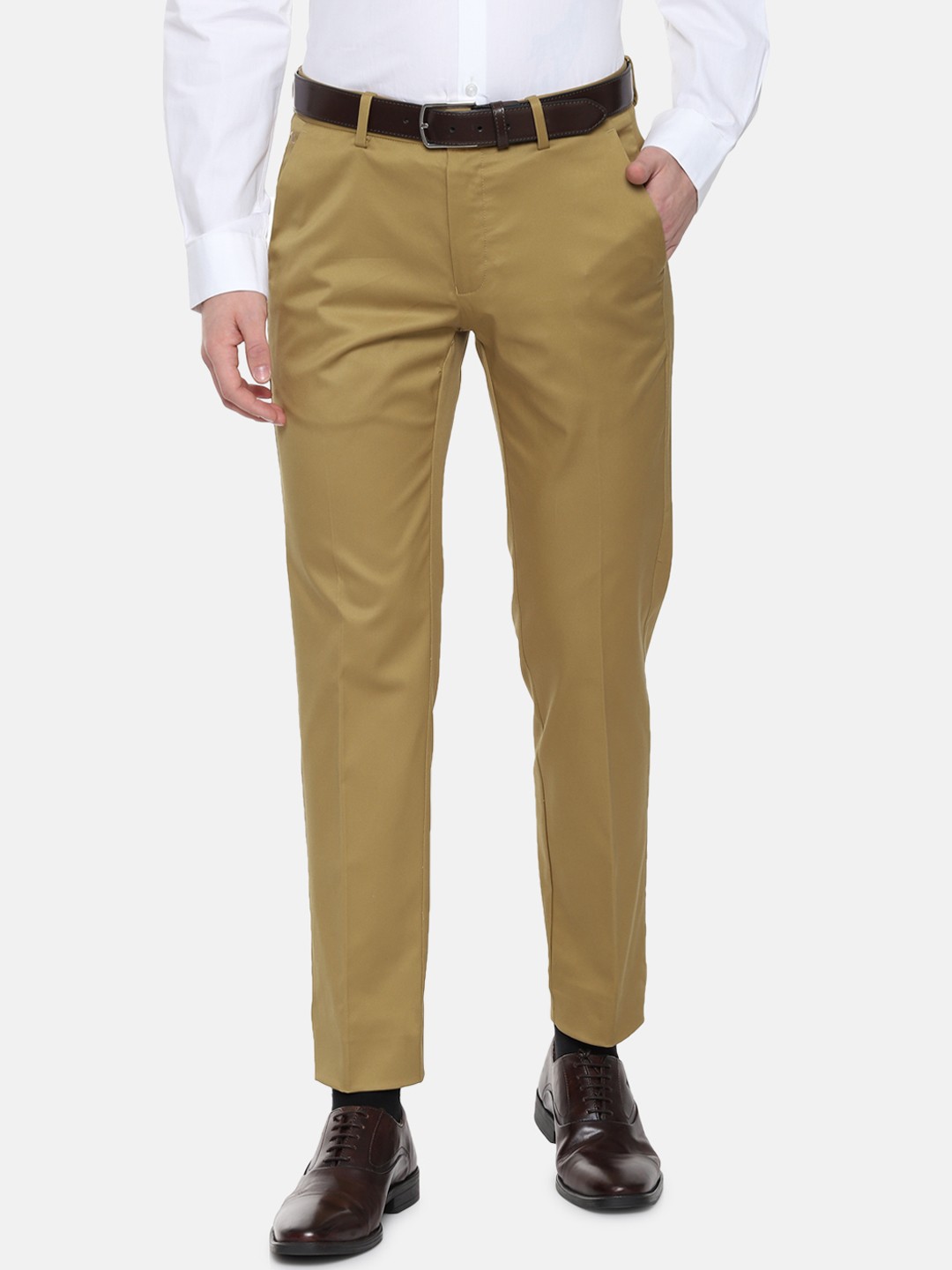 

Louis Philippe Men Khaki Slim Fit Solid Formal Trousers