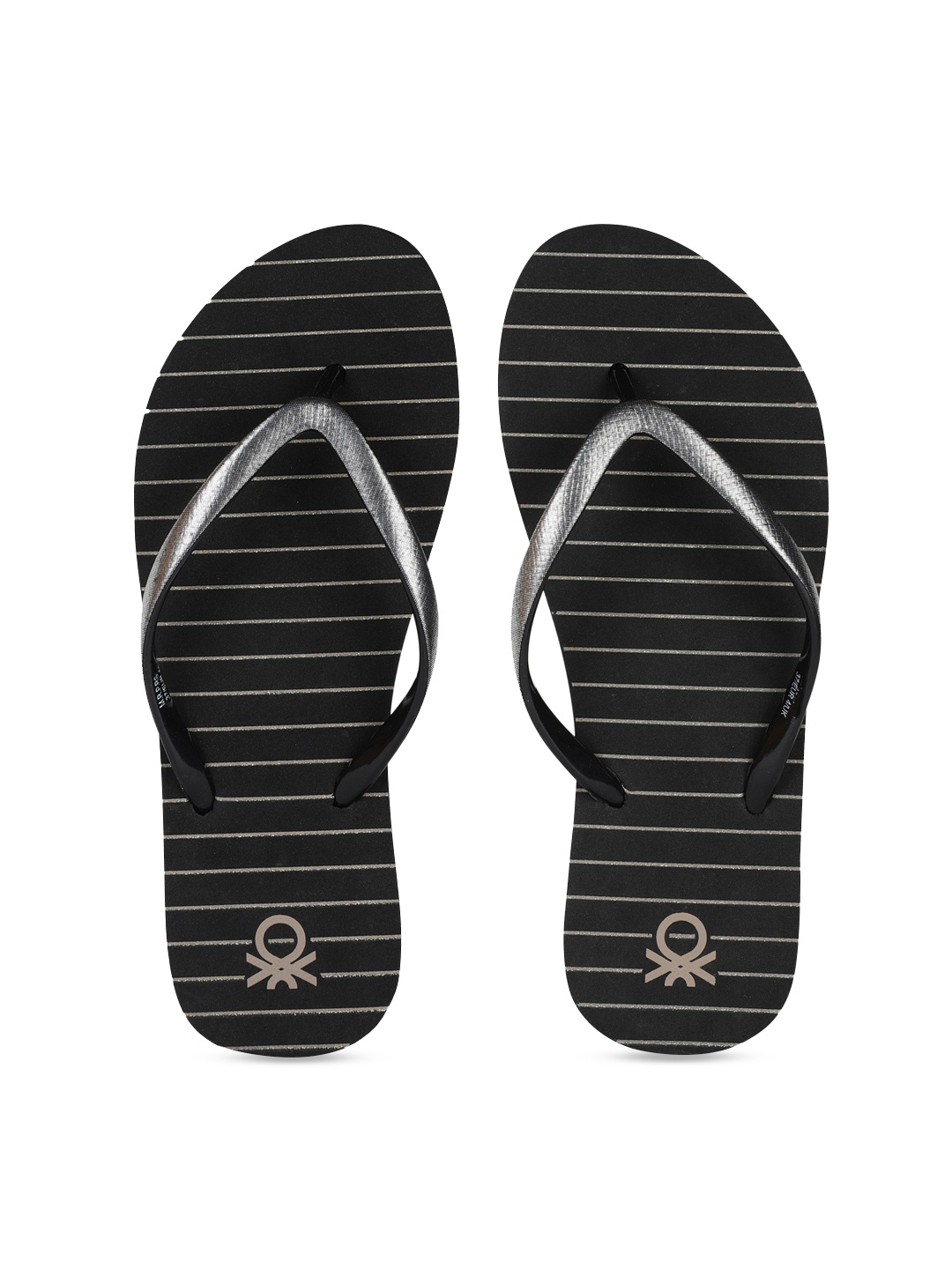 

United Colors of Benetton Women Black & Silver-Toned Printed Thong Flip-Flops