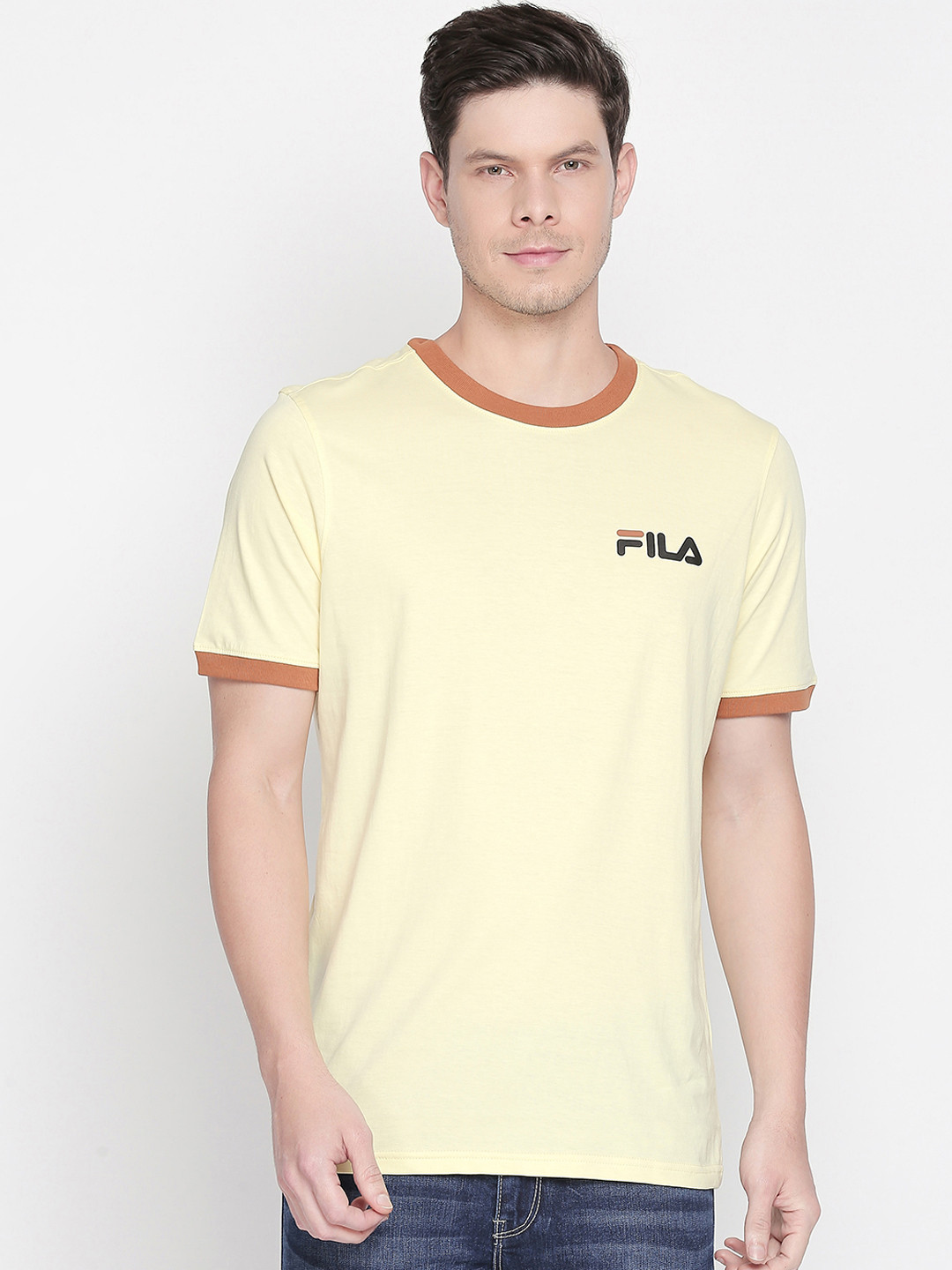 

FILA Men Yellow Solid Round Neck T-shirt
