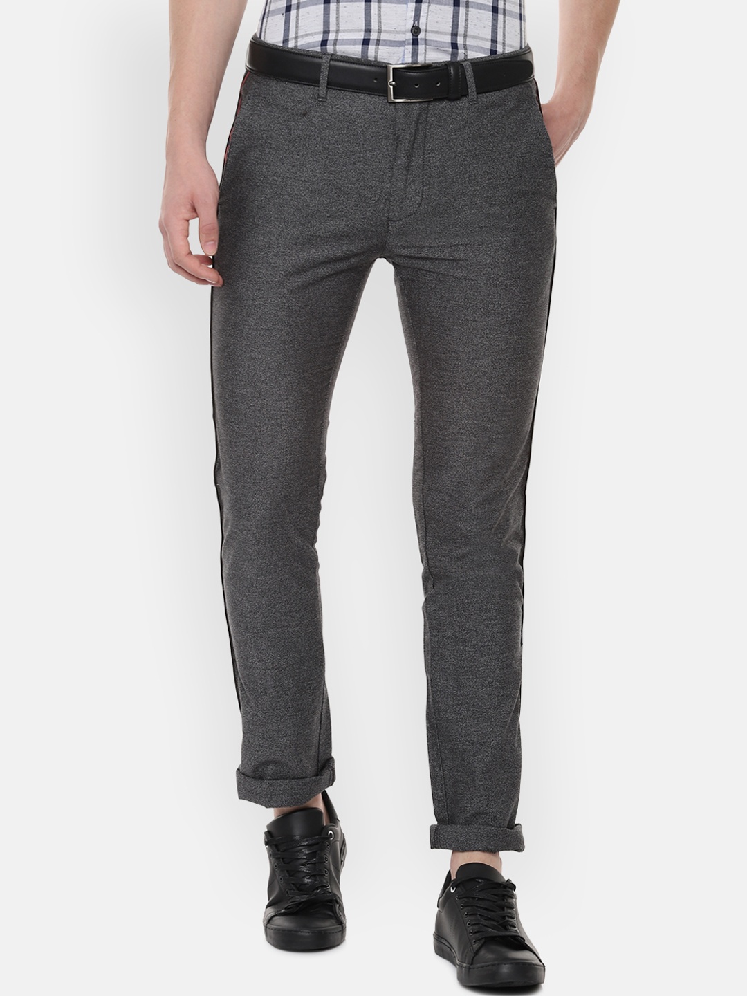 

V Dot Men Charcoal Grey Slim Fit Solid Regular Trousers