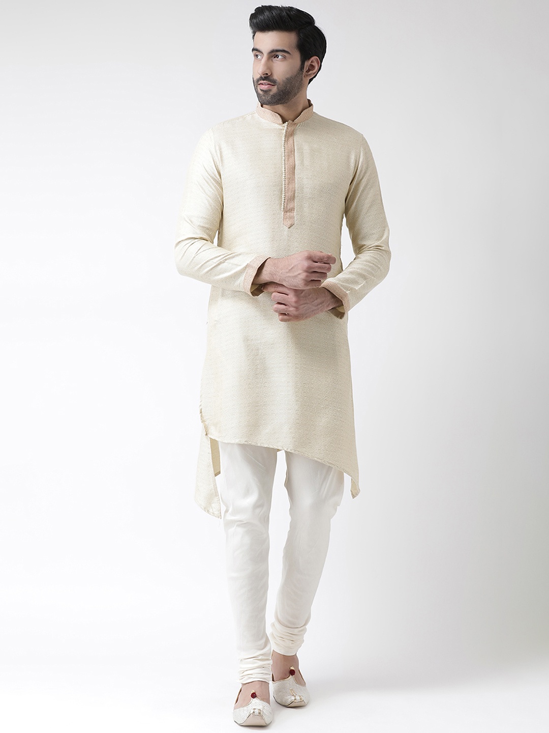 

KISAH Men Cream-Coloured & White Jaquard Printed Kurta with Churidar