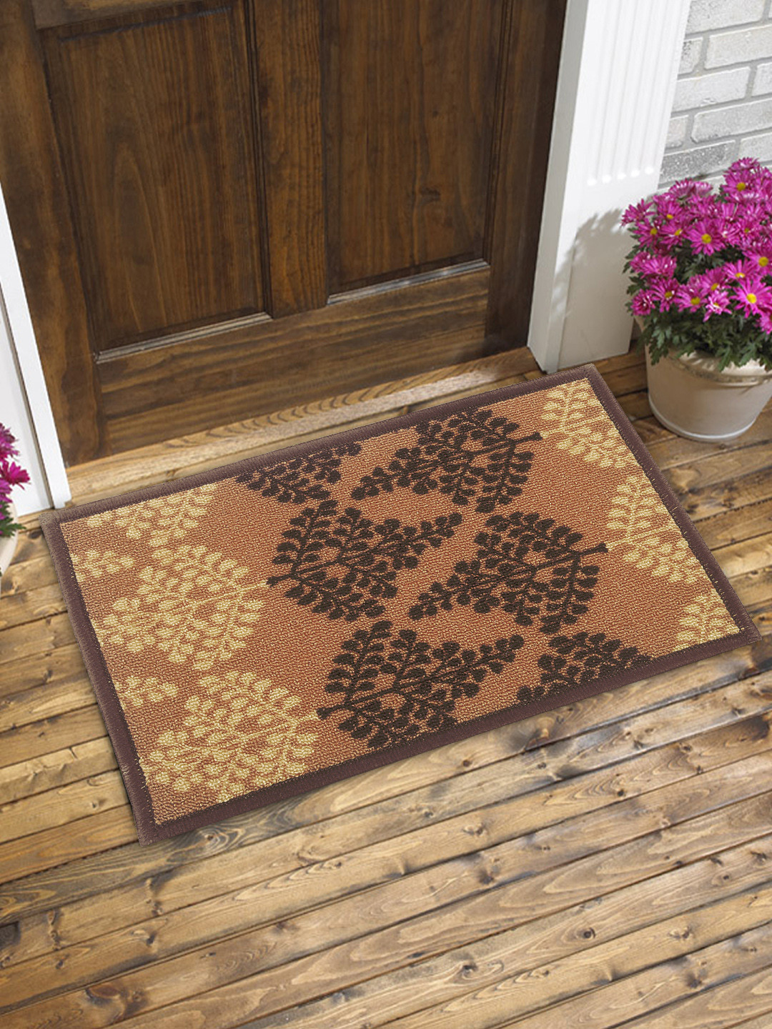 

BIANCA Set of 2 Brown Printed Anti-Skid Doormats with HD Rubber Backing