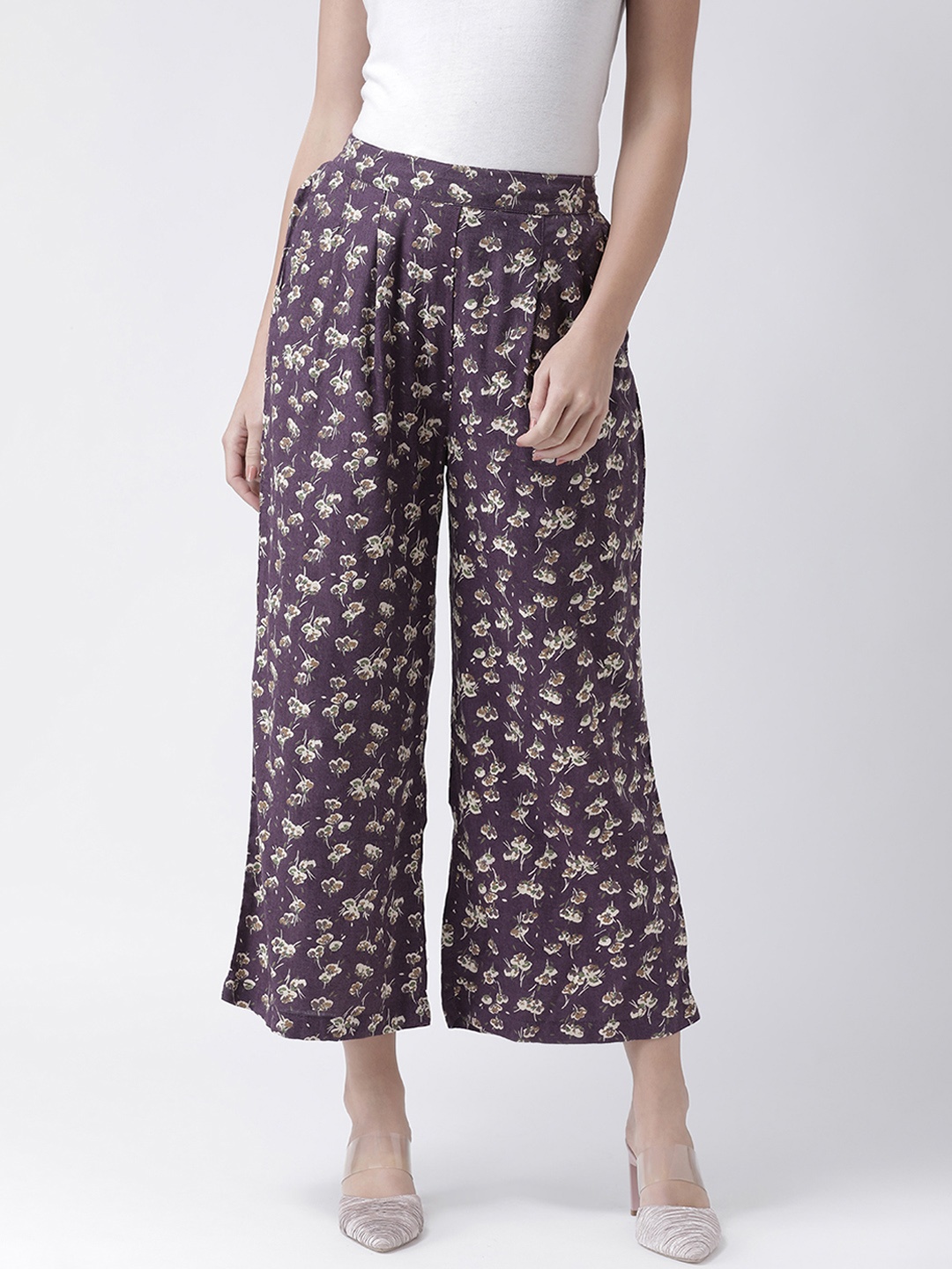 

The Vanca Women Purple Regular Fit Printed Parallel Trousers