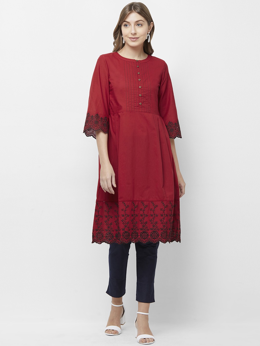 

Naari Women Red Solid Anarkali Kurta