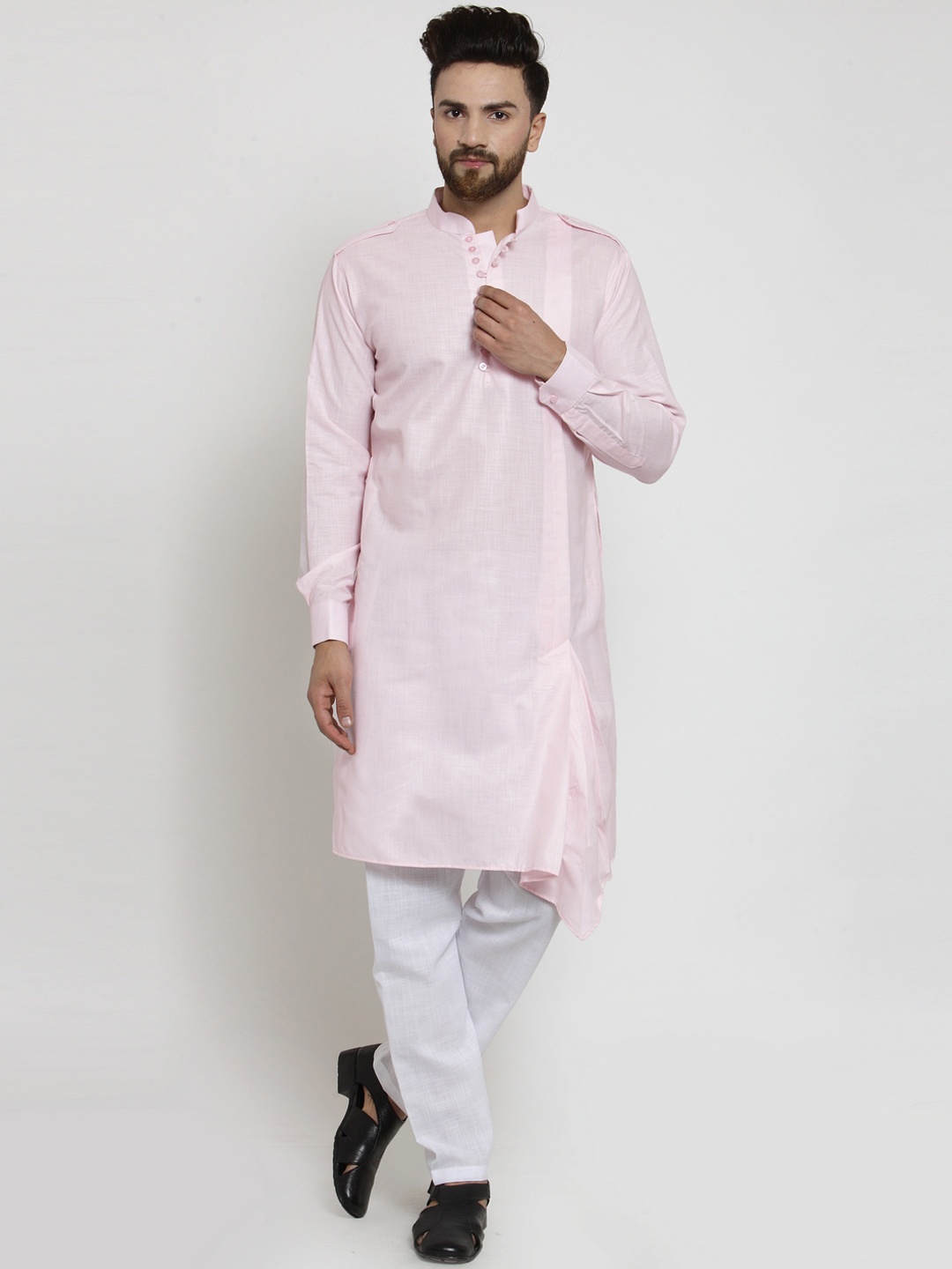 

TREEMODA Men Pink & White Solid Kurta with Pyjamas