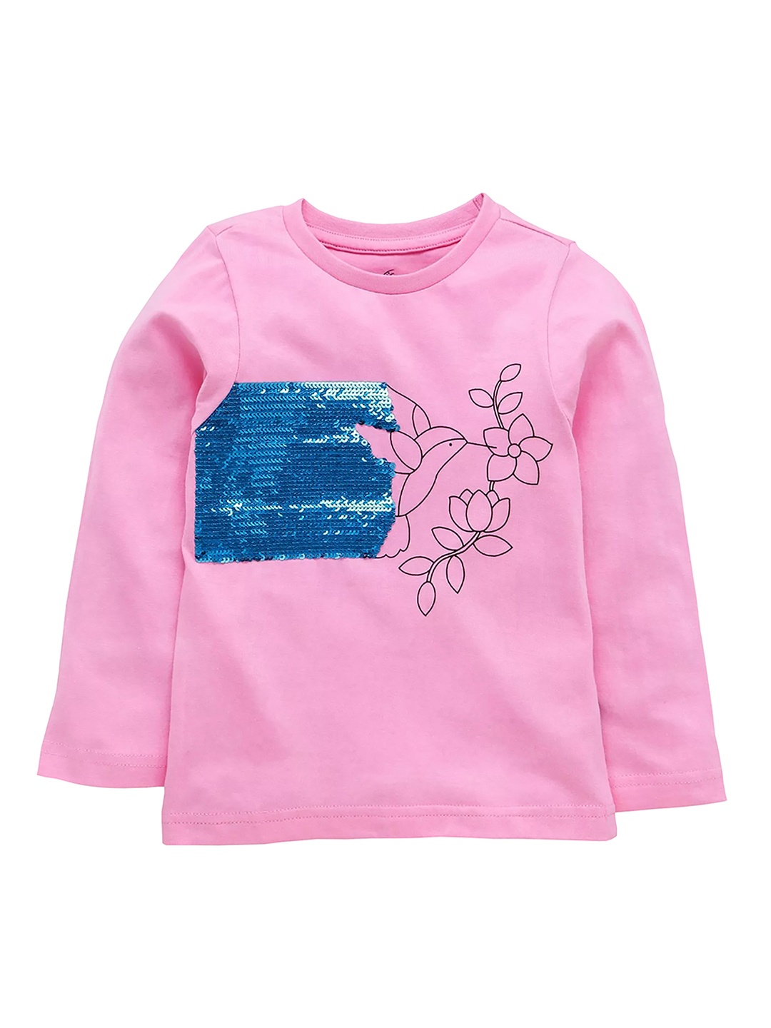

KiddoPanti Girls Pink Printed Round Neck Pure Cotton T-shirt
