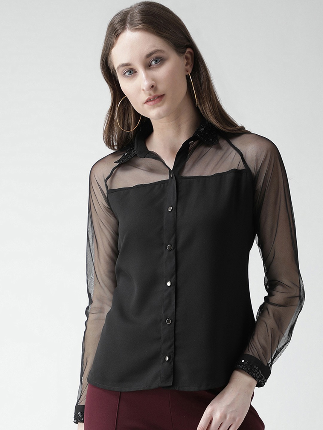 

KASSUALLY Women Black Comfort Regular Fit Solid Casual Shirt