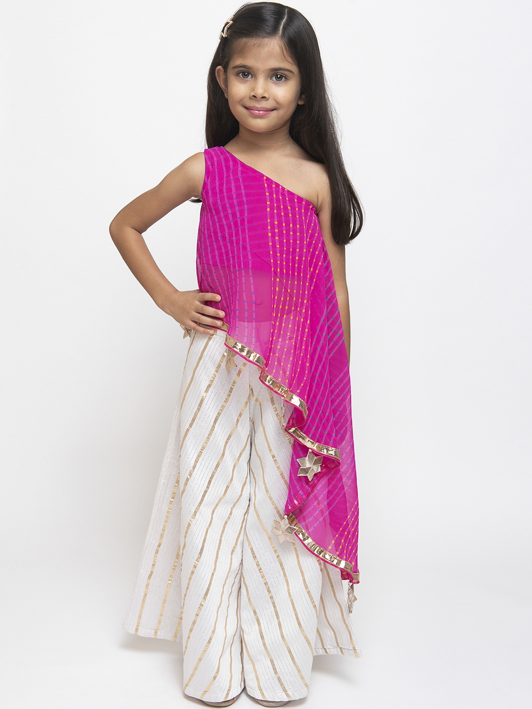 

Fairies Forever Girls Pink & White Printed Kurta with Palazzos