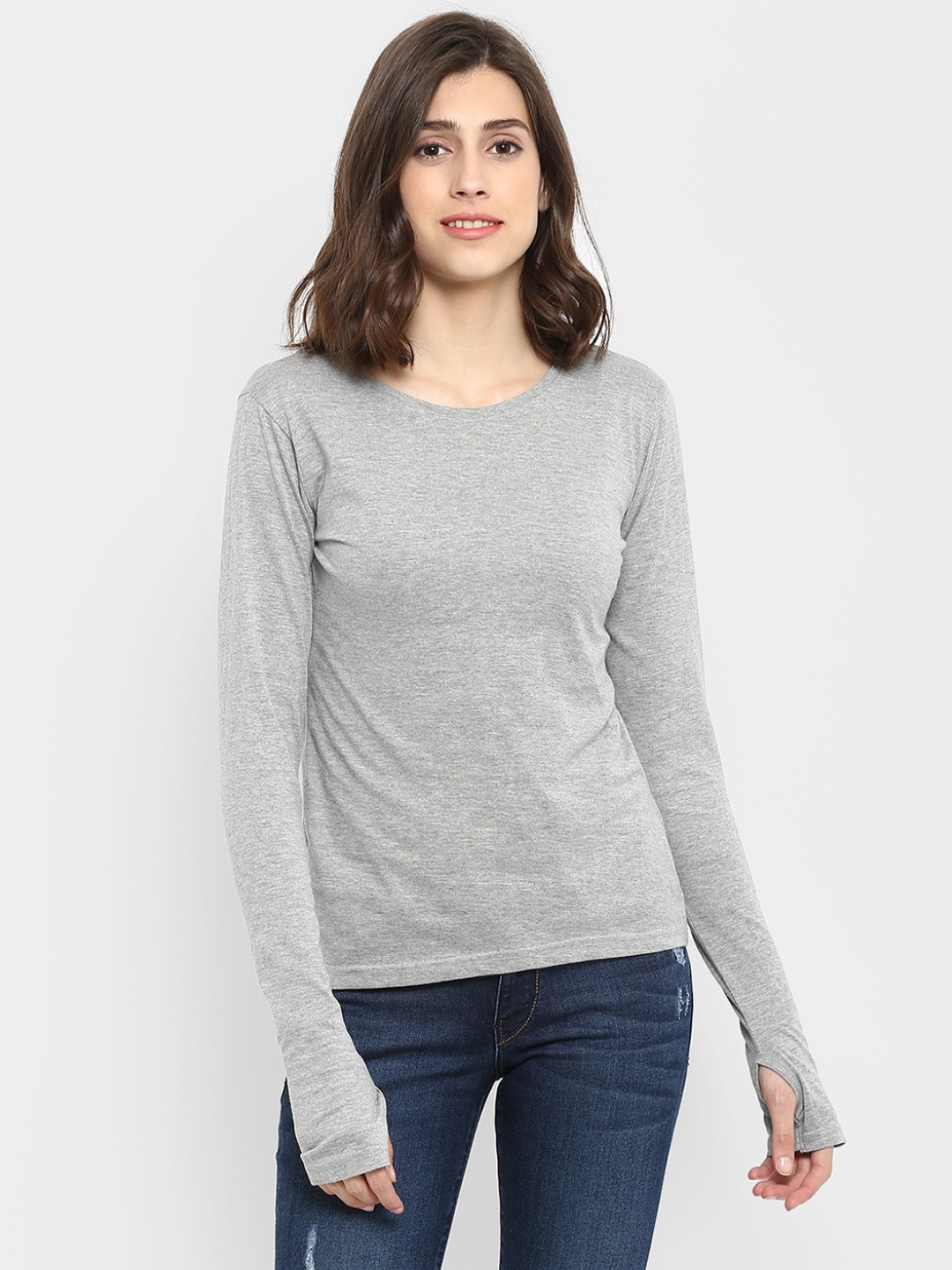 

appulse Women Grey Solid Round Neck T-shirt