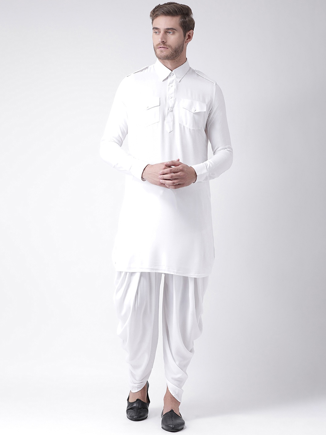

DEYANN Men White Solid Kurta with Patiala