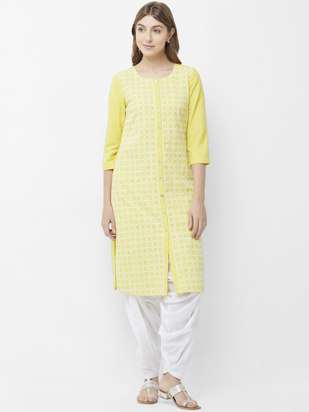 

Naari Women Yellow Embroidered Straight Kurta