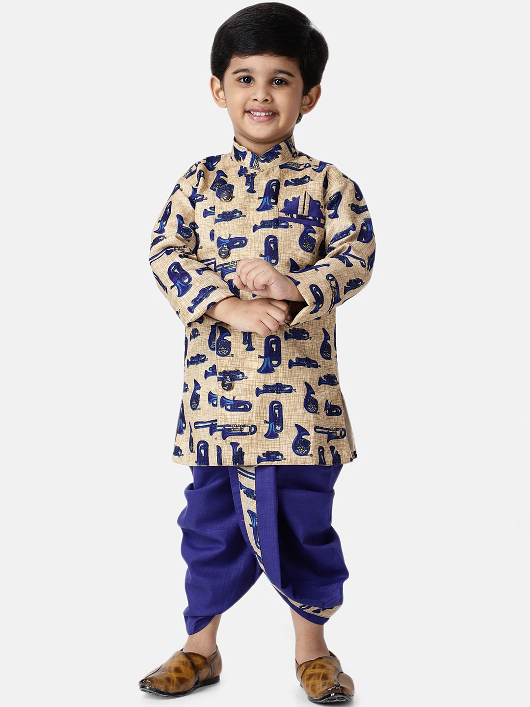 

BownBee Boys Blue & Beige Printed Kurta with Dhoti Pants