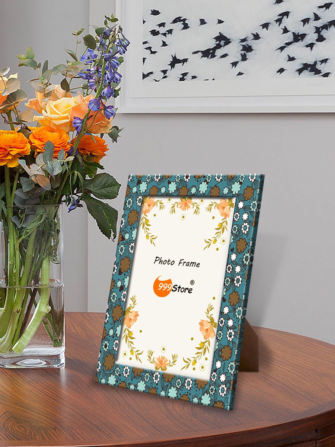 999Store Teal Blue & Brown Printed Table-Top Photo Frame