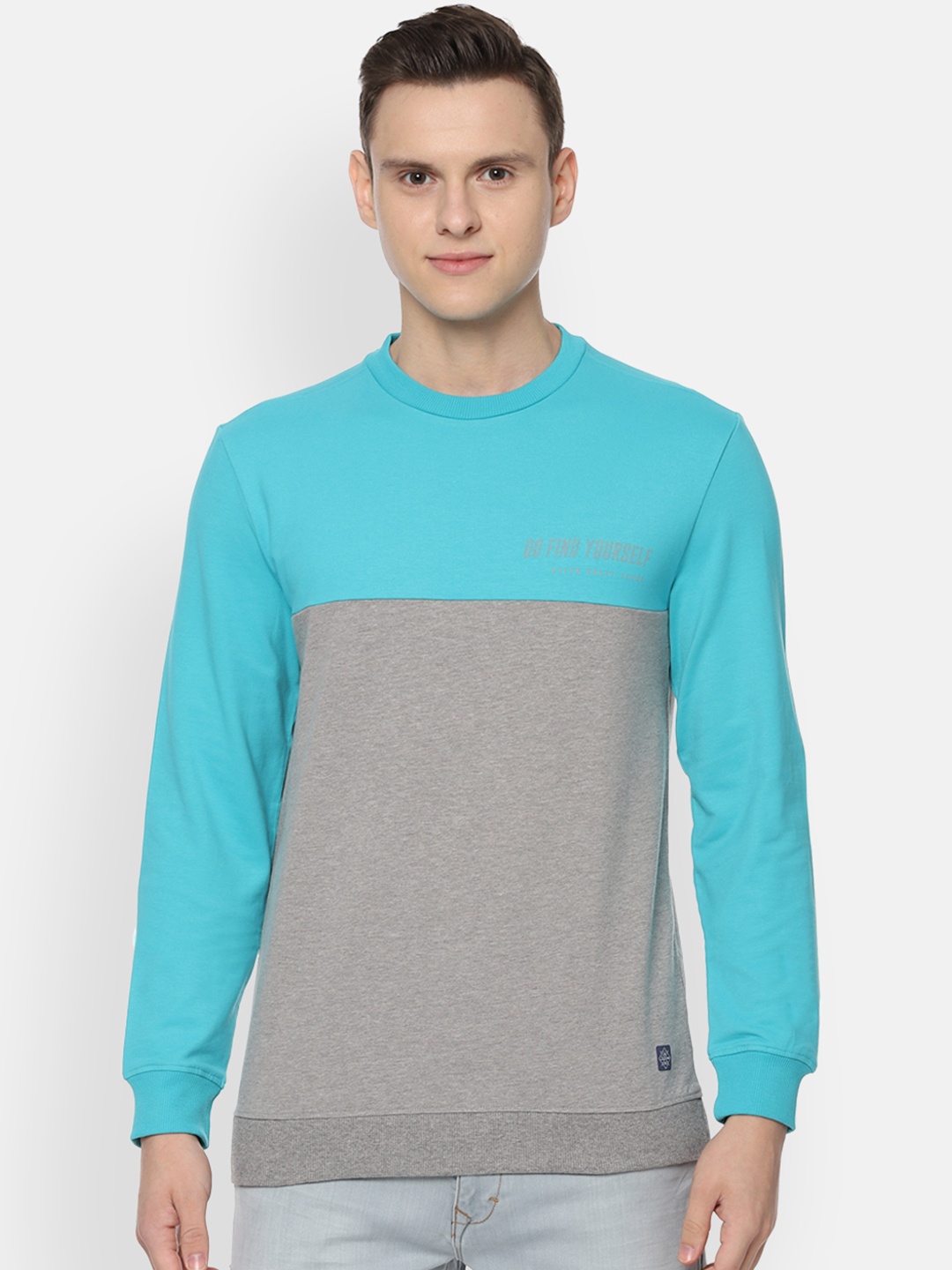 Allen Solly Sport Men Grey & Blue Colourblocked Sweatshirt