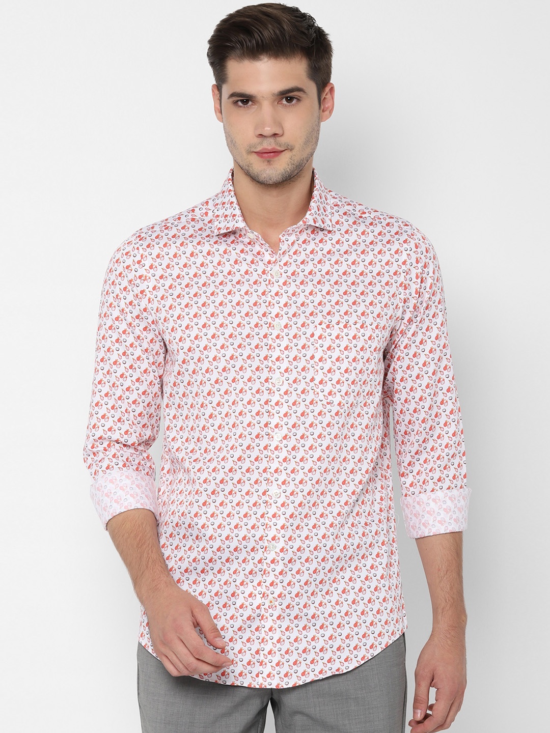 

SIMON CARTER LONDON Men White & Orange Slim Fit Printed Formal Shirt