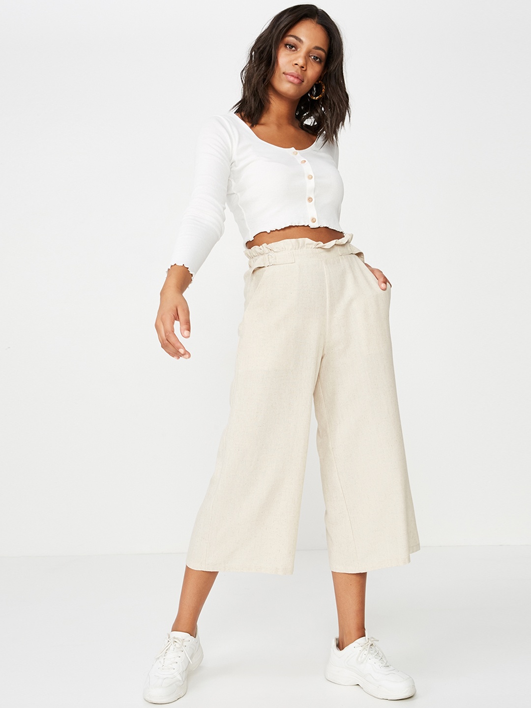 

COTTON ON Women Cream-Coloured Regular Fit Solid Culottes
