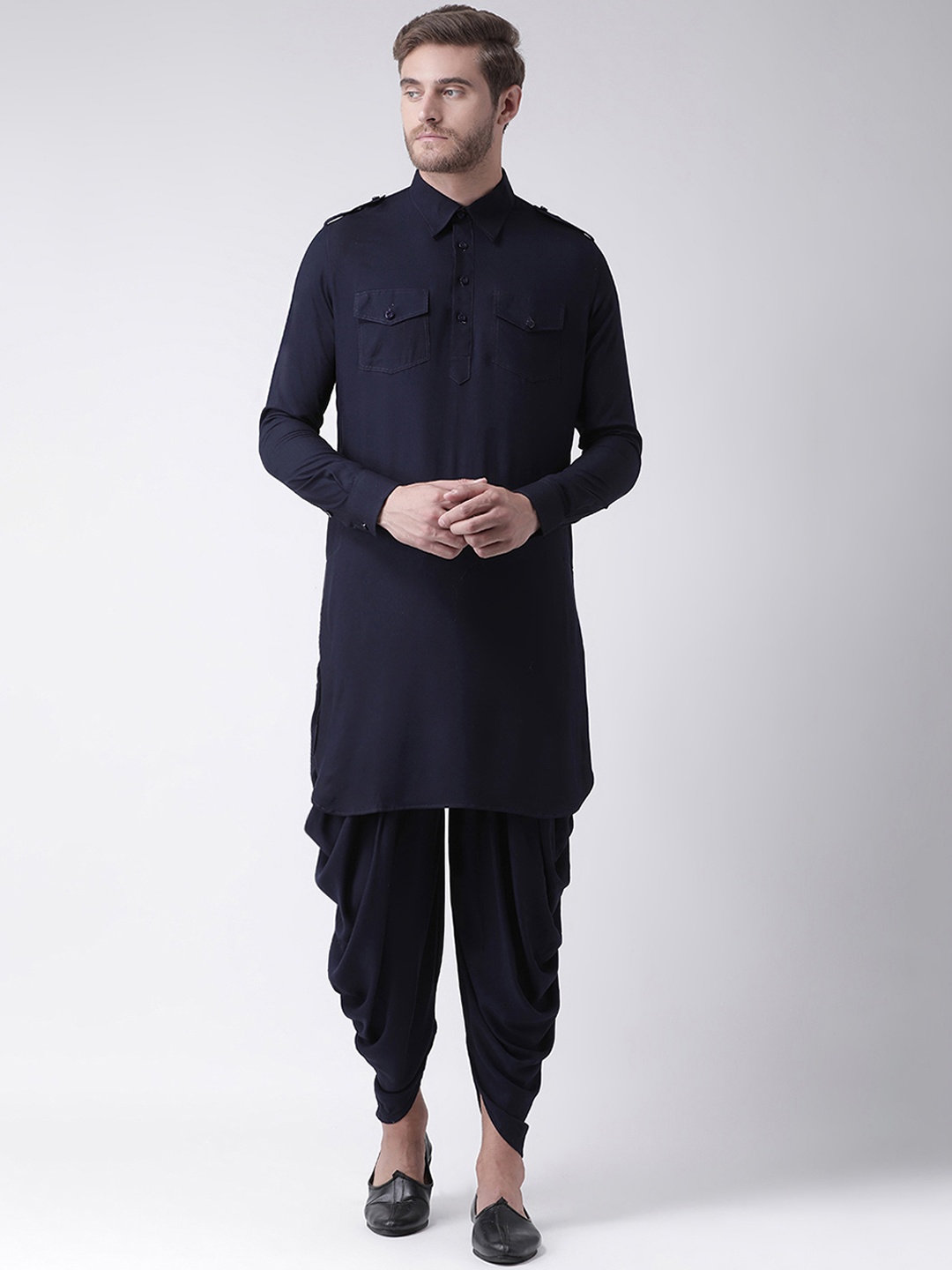 

DEYANN Men Navy Blue Solid Kurta with Patiala
