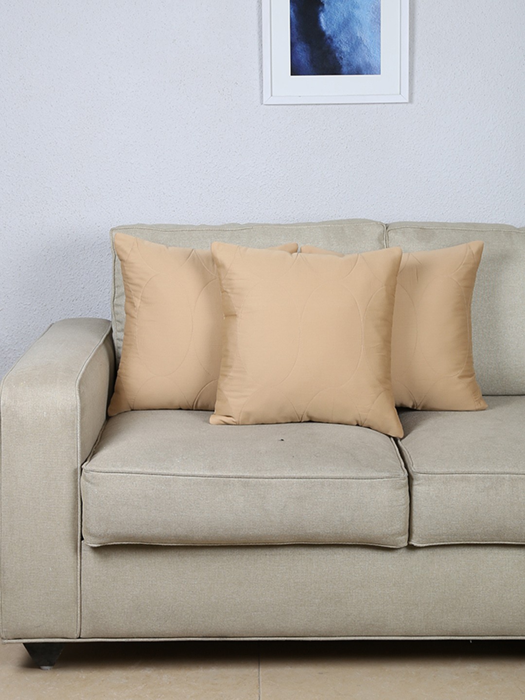

House This Beige Set of 3 Solid Square Cushion Covers