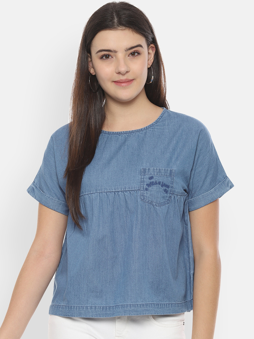 

People Women Blue Solid A-Line Top