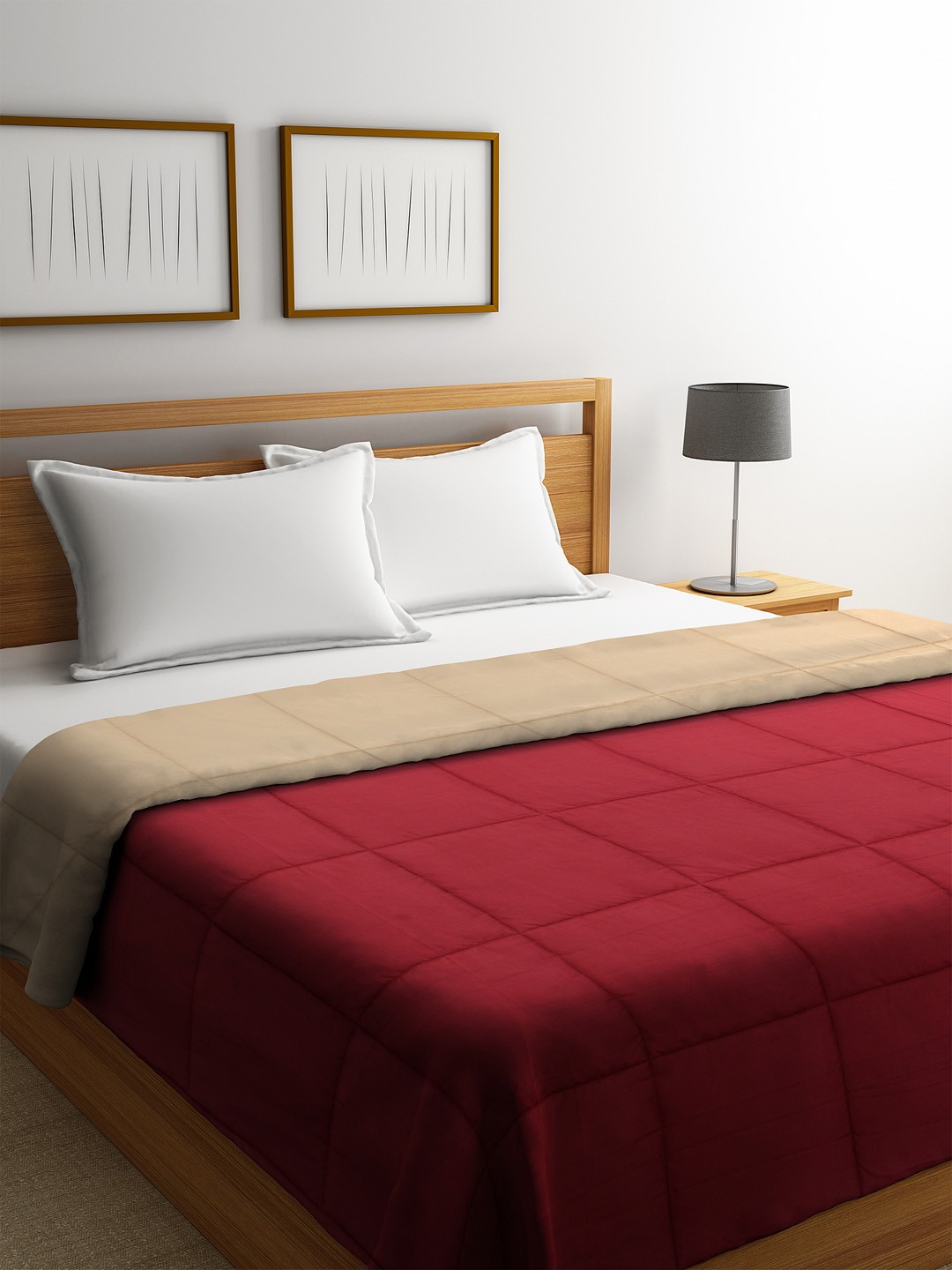 

SWHF Maroon & Beige Solid Heavy Winter 350 GSM Double Reversible Bed Quilt
