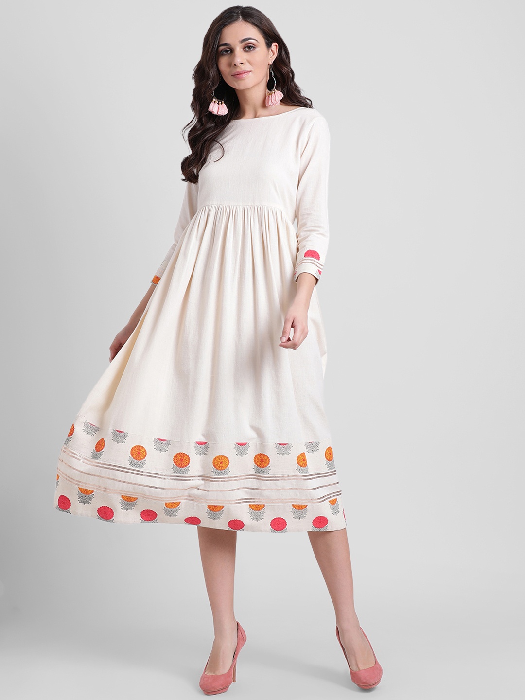 

Aayna Women Printed Off-White Fit and Flare Dress