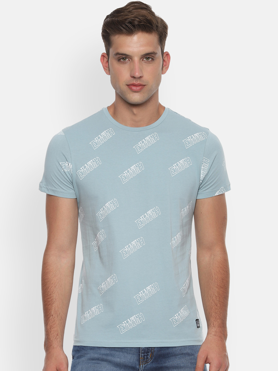 

People Men Blue Printed Round Neck Pure Cotton T-shirt