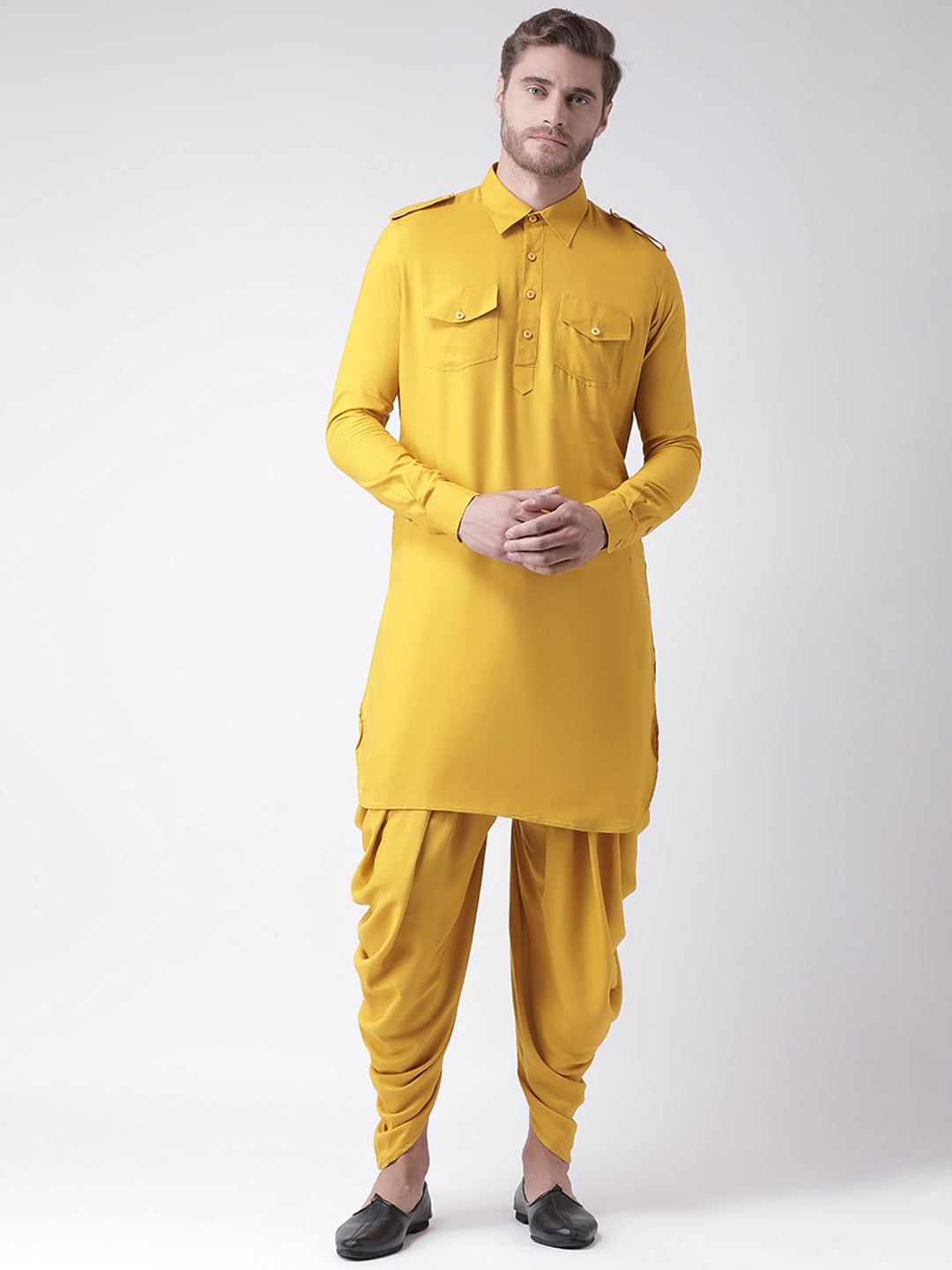 

DEYANN Men Yellow Solid Kurta with Patiala