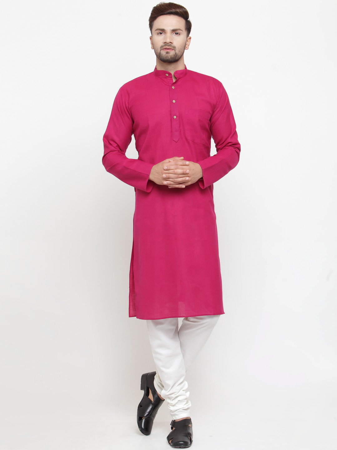 

Jompers Men Pink & White Solid Kurta with Pyjamas