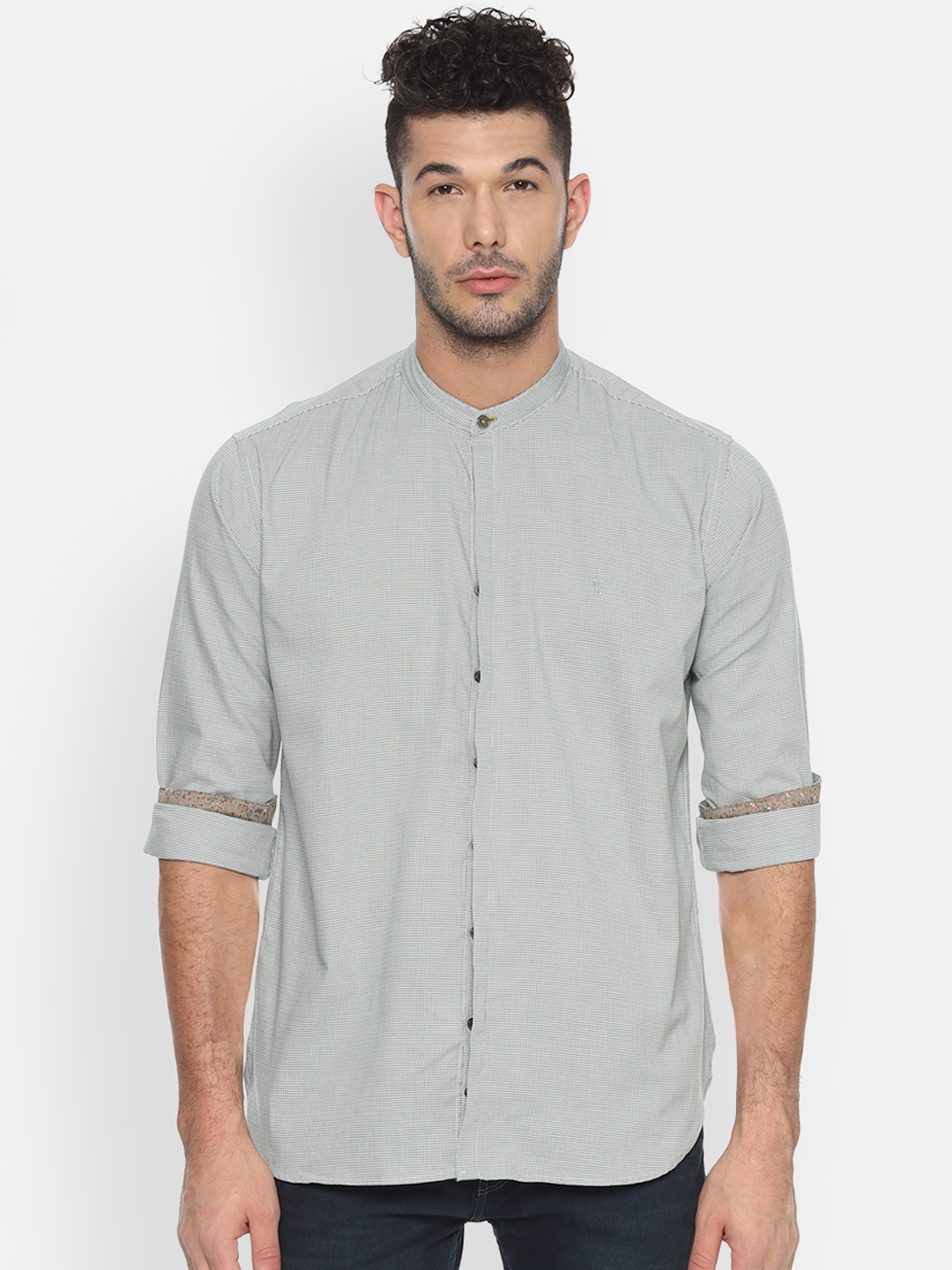 

V Dot Men Olive Green Slim Fit Self Design Casual Shirt