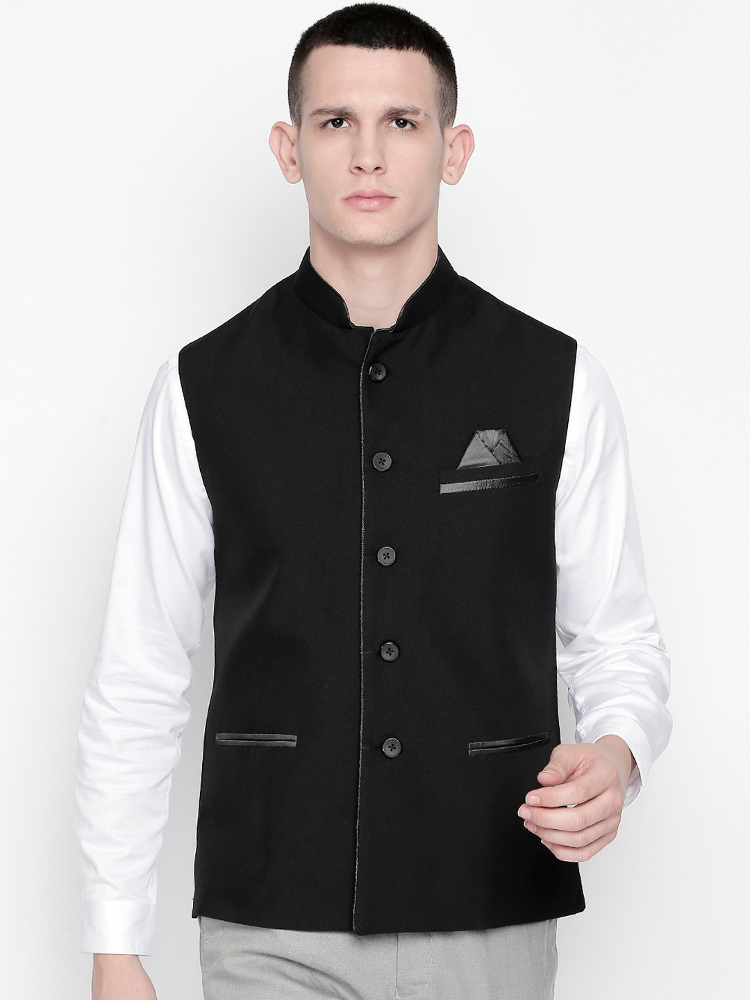 

Blacksmith Men Black Solid Nehru Jacket