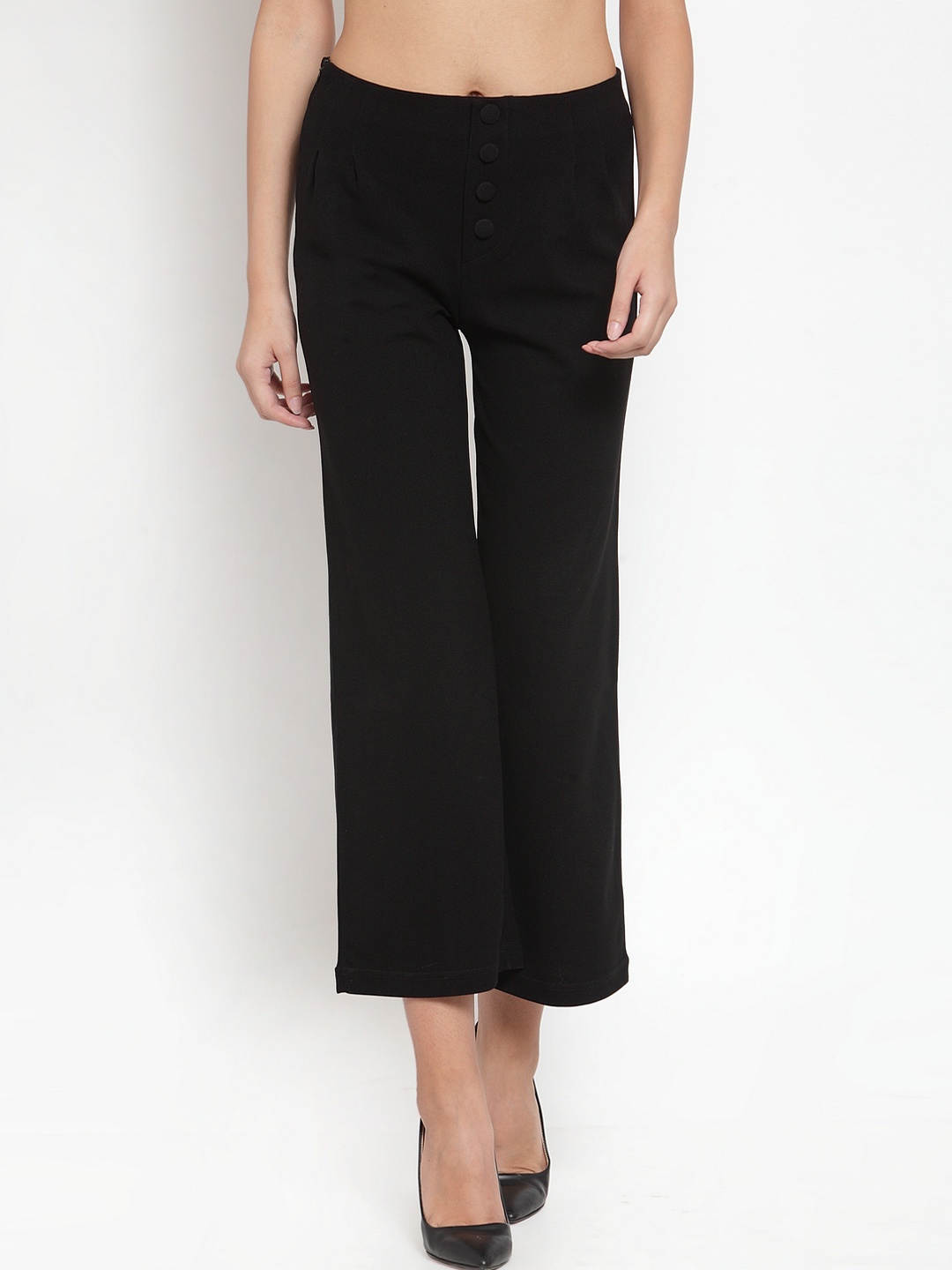 

DUDITI Women Black Regular Fit Solid Parallel Trousers