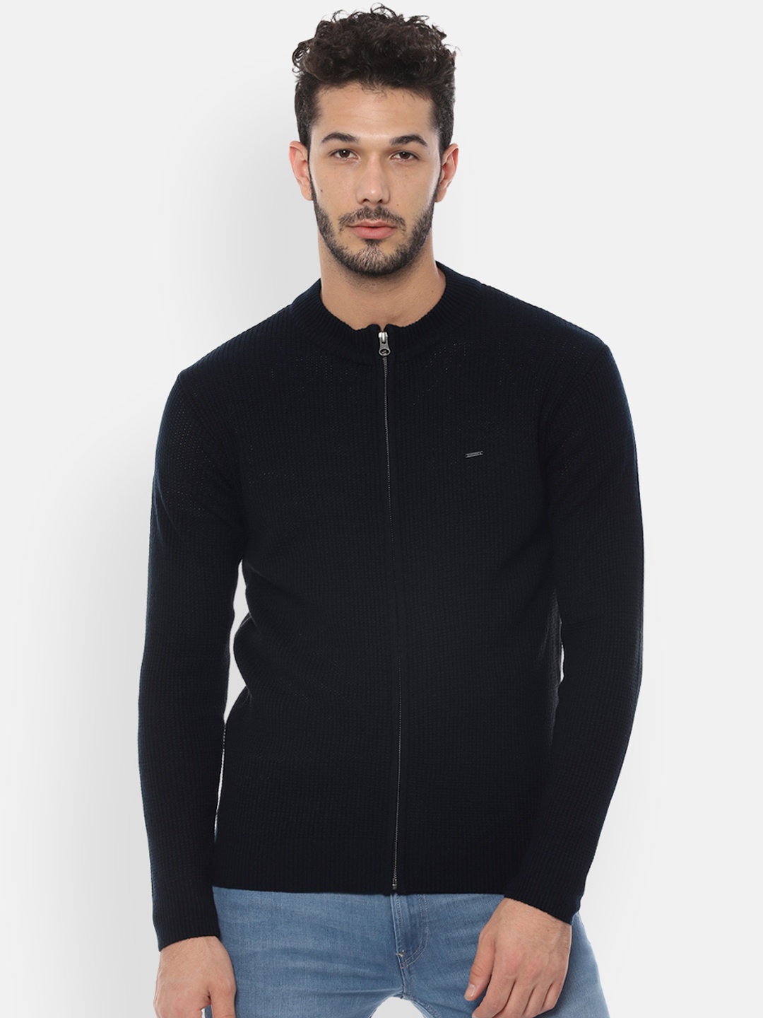 

People Men Navy Blue Solid Sweater