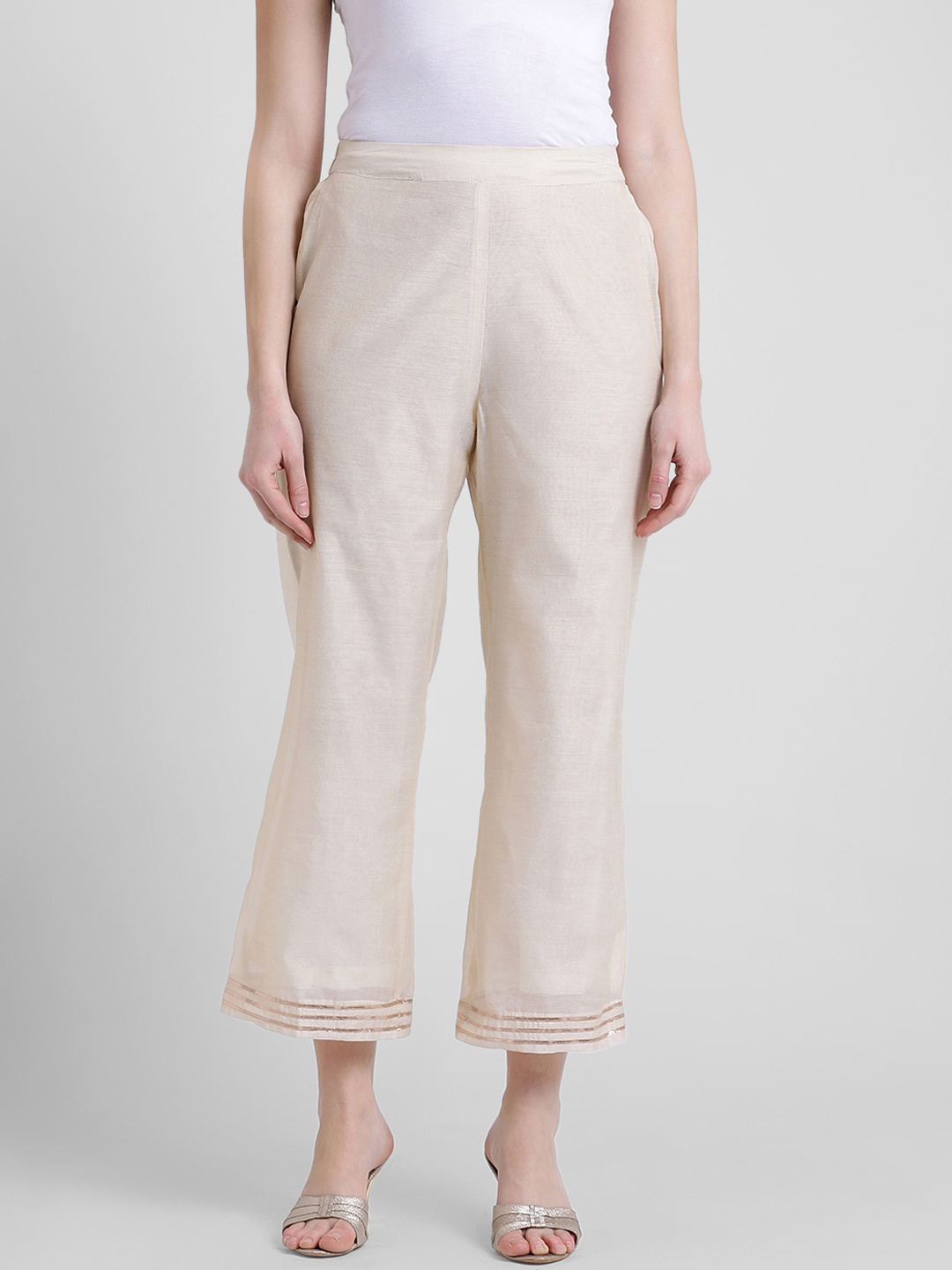 

Aayna Women Beige Comfort Regular Fit Solid Parallel Trousers