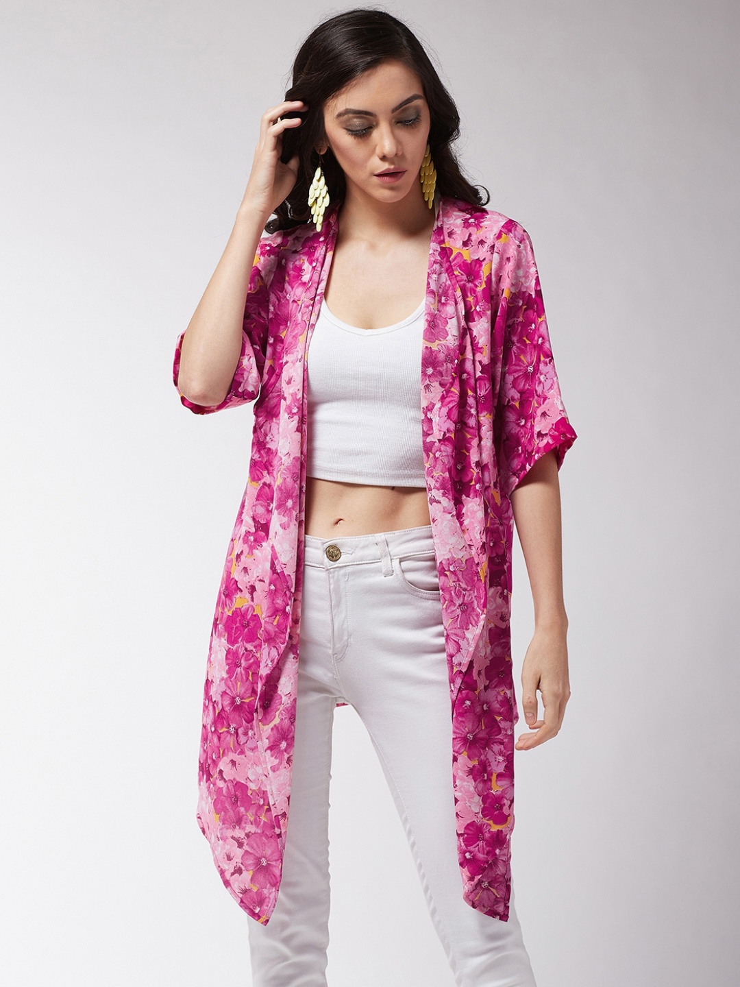 

MAGRE Women Pink Printed Open Front Shrug