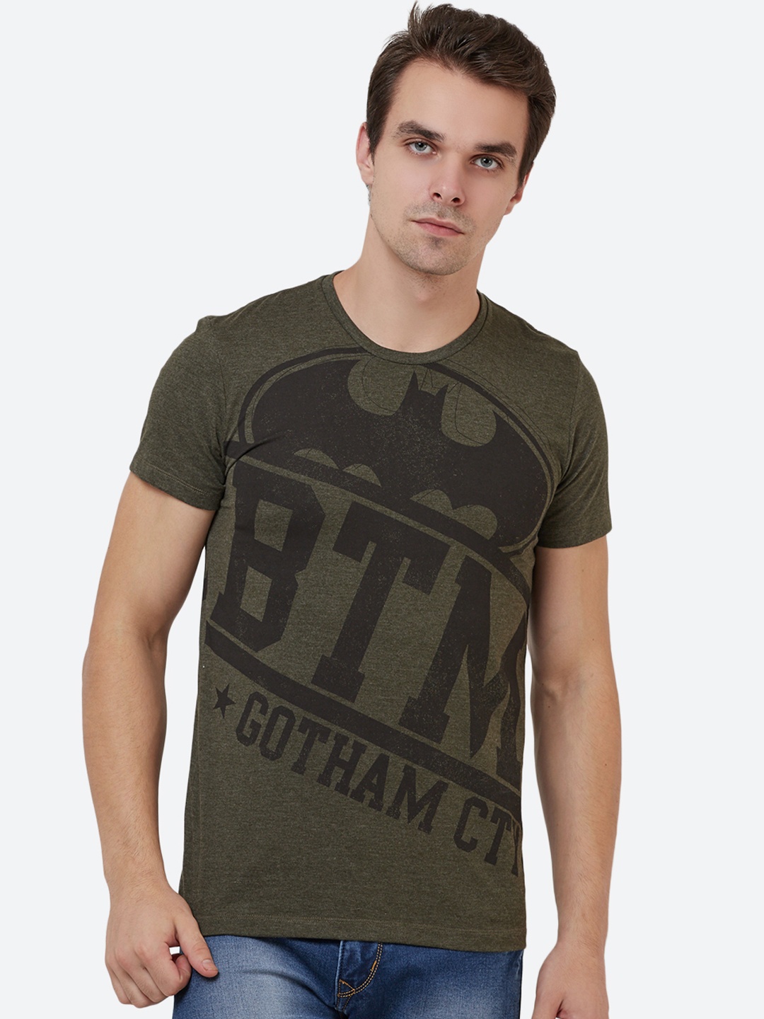 

Free Authority Men Olive Green Batman Printed T-shirt