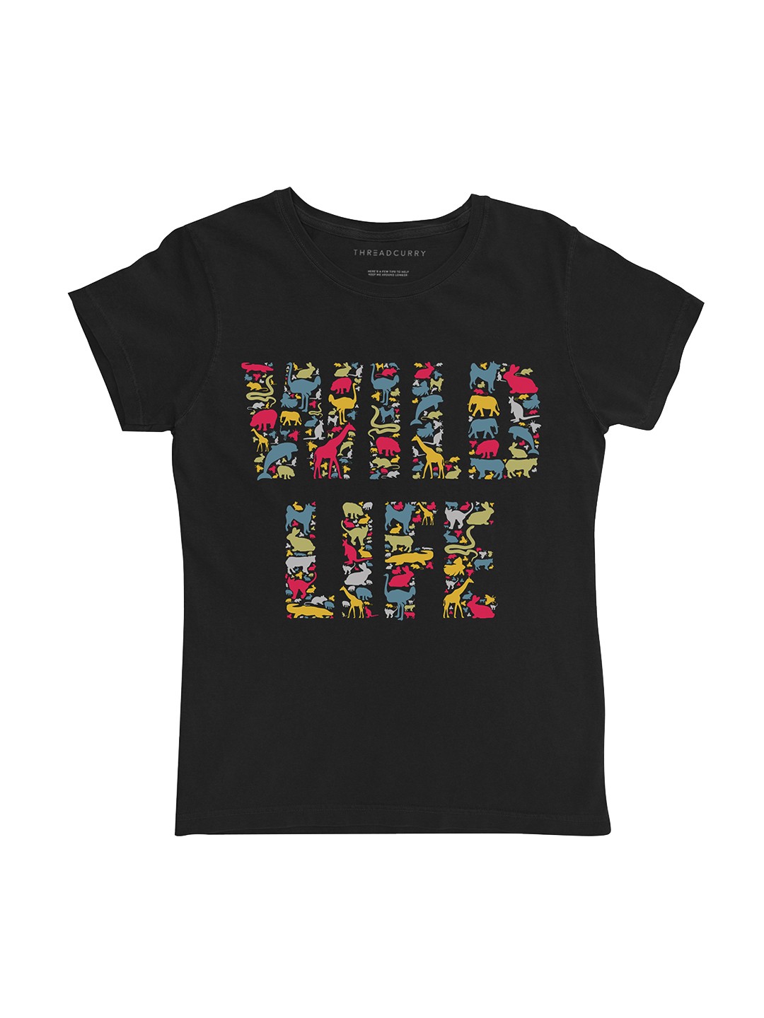 

THREADCURRY Girls Black Printed Round Neck T-shirt