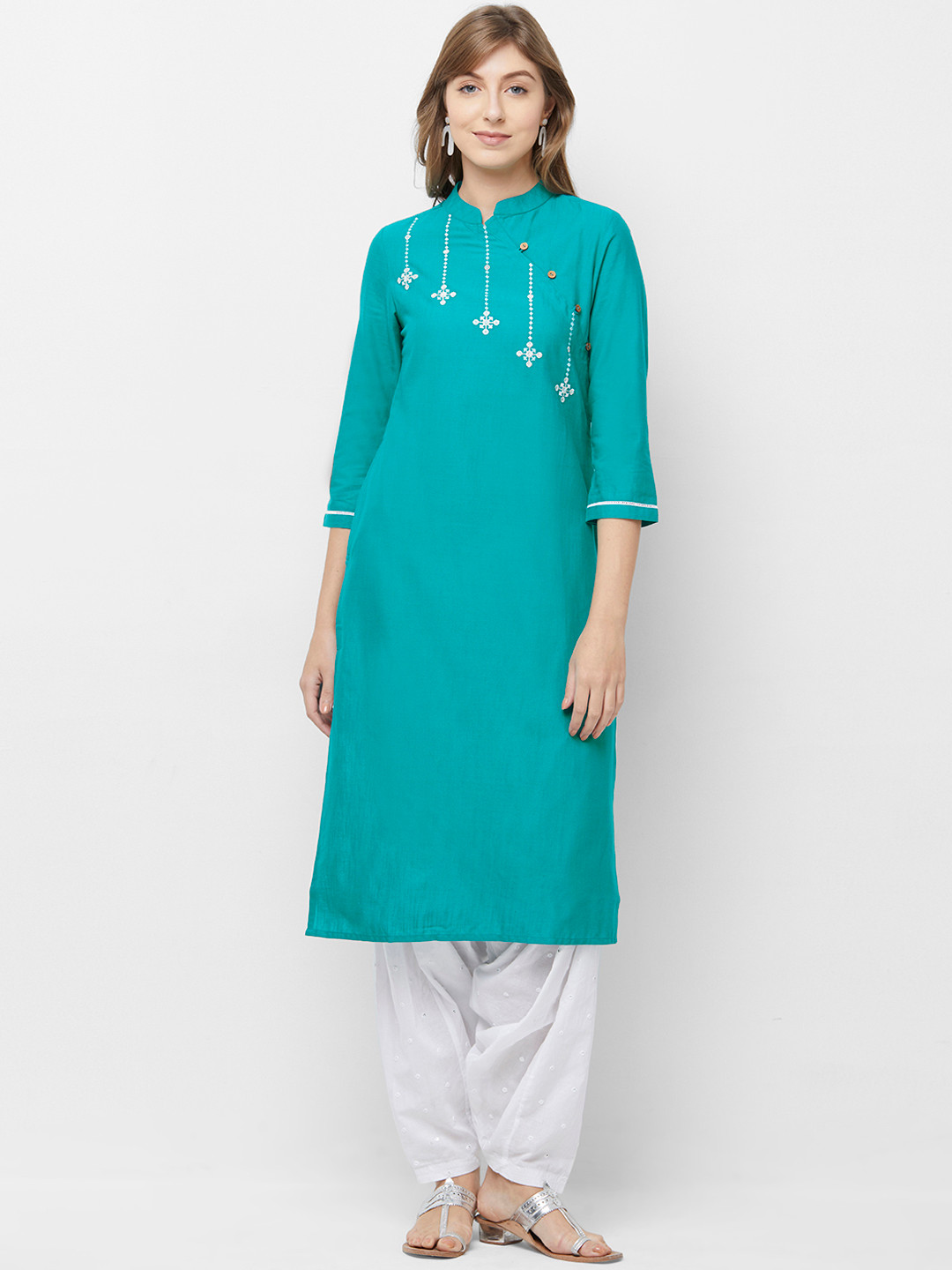 

Naari Women Teal Blue Solid Straight Kurta