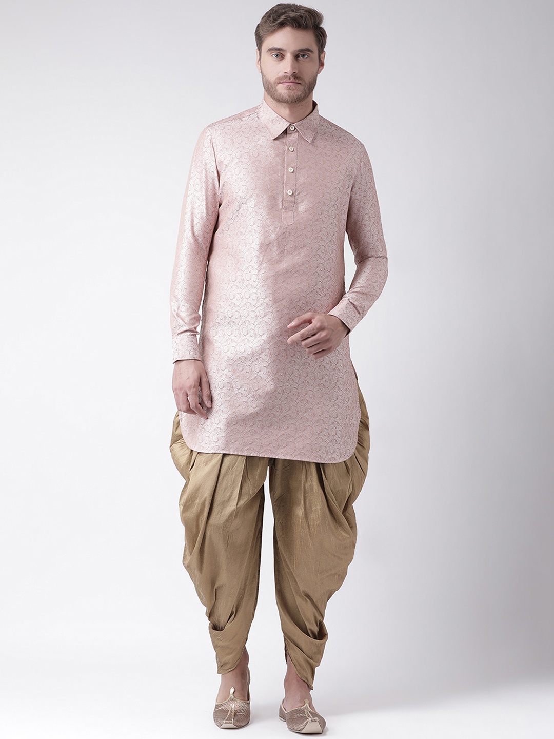 

DEYANN Men Pink & Brown Self Design Kurta with Patiala